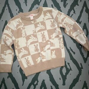 Cat & Jack Beige and Cream Bunny Checker Knit Sweater